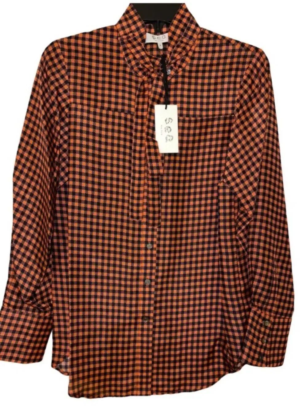 Sea  New York Orange and Black Checked Button-Down 100% silk shirt size 4